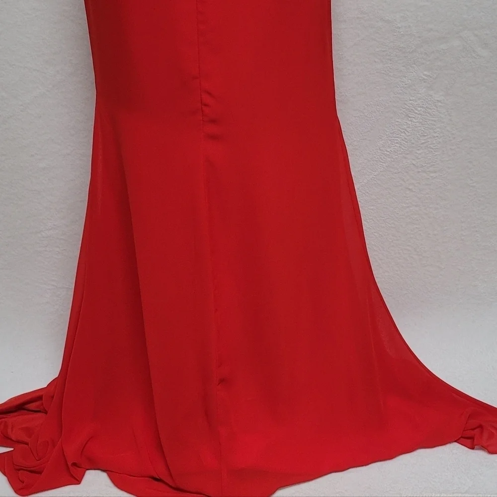 Vegeron Fiery Red Bustier Bust Thigh Slit Backless Halter Maxi Mermaid Dress 2
